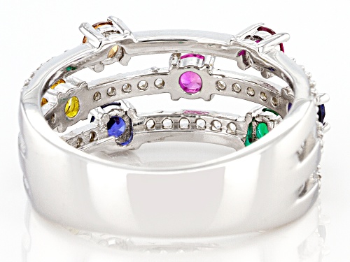 1.45ctw Lab Emerald, Lab Ruby, & Multi Color Lab Sapphire Rhodium Over Sterling Silver Ring - Size 7
