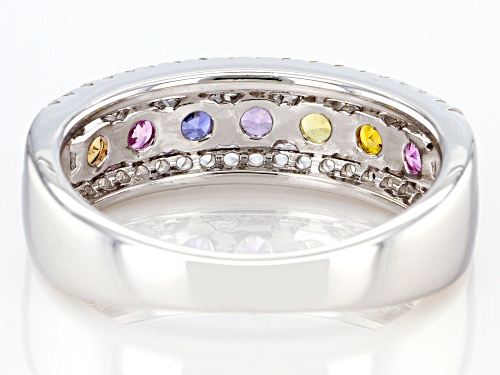 1.36ctw Round Lab Created Multi-Color Sapphire Rhodium Over Sterling Silver Ring - Size 8