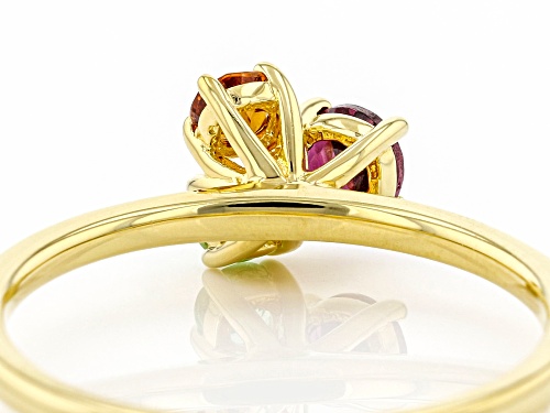 .33ct Raspberry Color Rhodolite With 0.32ctw Spessartite, Tsavorite 18k Gold Over Silver Ring - Size 7