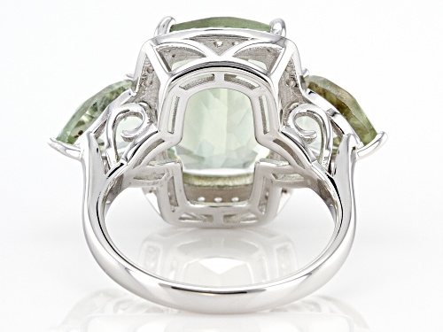 5.75ct Green Prasiolite With 2.15ctw White Zircon Rhodium Over Sterling Silver Ring - Size 8