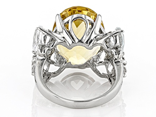 10.00ct Citrine and 5.00ctw White Topaz Rhodium Over Sterling Silver Ring. - Size 8