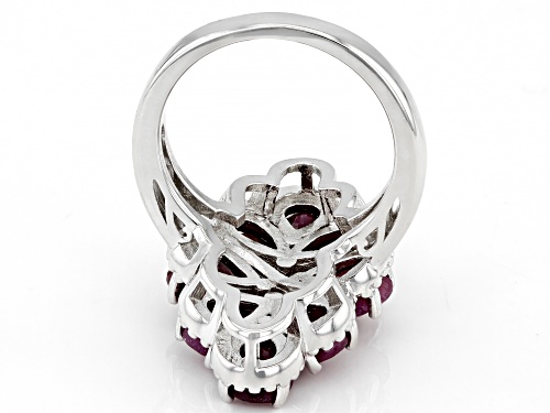 4.50ctw Pear Ruby Rhodium Over Sterling Silver Ring - Size 8