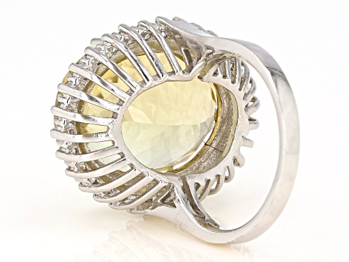16.00ctw Oval Citrine With 0.5ctw Round White Topaz Rhodium Over Sterling Silver Ring - Size 7