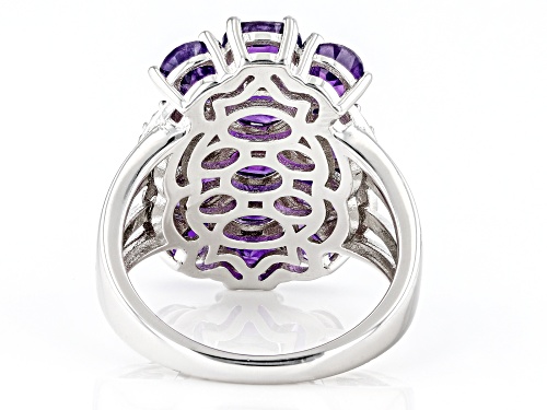 2.85ctw African Amethyst With 0.15ctw White Zircon Rhodium Over Sterling Silver Ring - Size 7