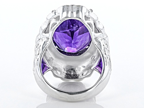 13.50ct Oval African Amethyst Sterling Silver Over Brass Ring - Size 9