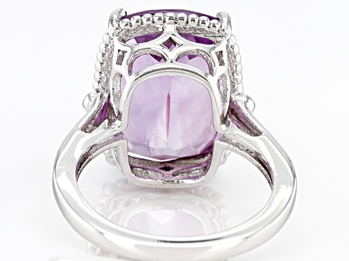 11.00ct Cushion Purple Amethyst With 0.02ctw White Zircon Rhodium Over Sterling Silver Ring - Size 7