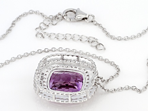 8.80ct Cushion Purple Amethyst With 1.45ctw White Zircon Rhodium Over Sterling Silver Pendant/Chain