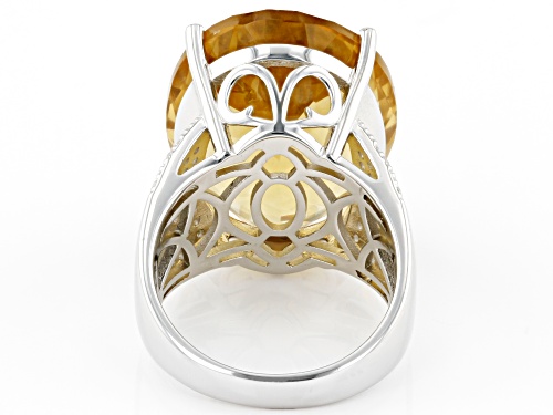 20.00ct Oval Brazilian Citrine With 1.00ctw White Zircon Rhodium Over Silver Solitaire Ring - Size 11