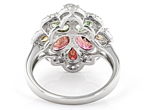 1.75ctw Multicolor Tourmaline With 0.27tw Round White Zircon Rhodium Over Silver Ring - Size 8