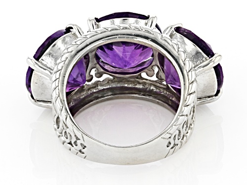 16.00ctw Round African Amethyst Rhodium Over Sterling Silver 3-Stone Ring - Size 8