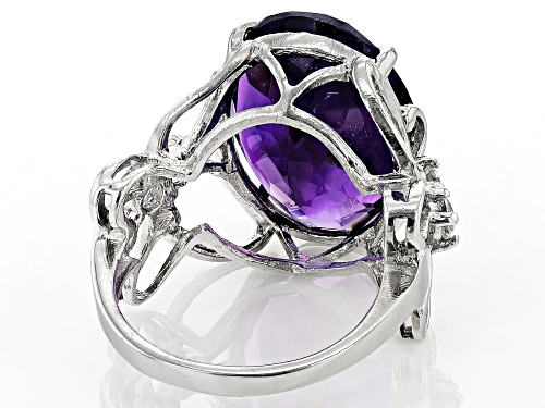 10.00ct Oval African Amethyst & 0.25ctw White Topaz Rhodium Over Sterling Silver Ring - Size 8