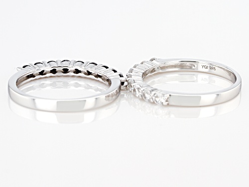 0.90ctw Round Black Spinel With 0.70ctw Round White Zircon Rhodium Over Sterling Silver Band Rings - Size 7