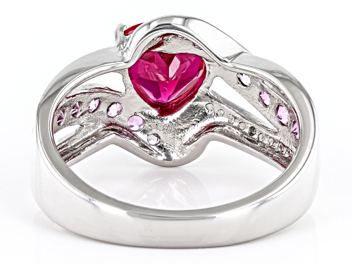 1.60ct Lab Created Ruby, 0.60ctw Lab Sapphire And 0.01ctw Diamond Accent Rhodium Over Silver Ring - Size 6