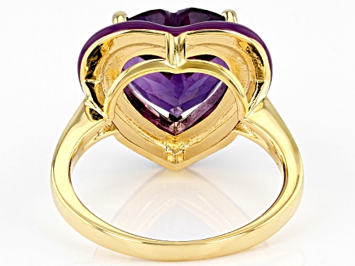 4.00ct Heart Shaped African Amethyst With Purple Enamel 14k Yellow Gold Over Sterling Silver Ring - Size 7