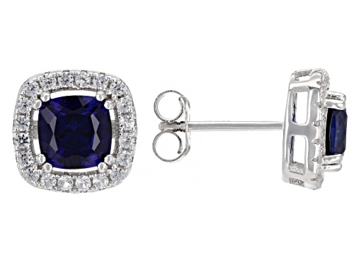 5.20ctw Lab Blue & 0.85ctw Lab White Sapphire Rhodium Over Silver Pendant And Earrings Set