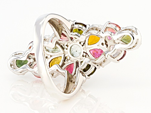 2.75ctw Multi-Tourmaline With 0.20ctw White Zircon Rhodium Over Sterling Silver Ring - Size 8