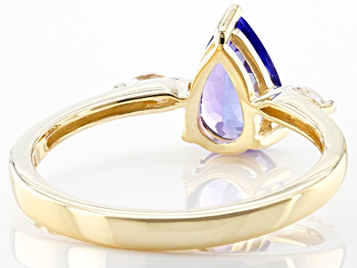 1.05ct Pear Shape Tanzanite With 0.11ctw Marquise White Zircon 10k Yellow Gold Ring - Size 8