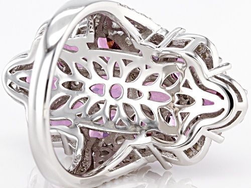 4.50ctw Oval Blush Color Garnet With 0.93ctw White Zircon Rhodium Over Sterling Silver Ring - Size 5