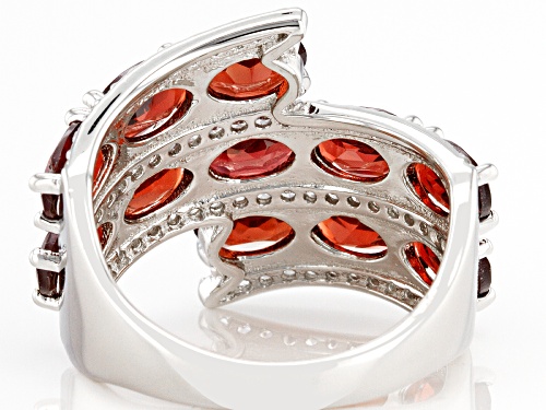6.00ctw Vermelho Garnet™ With 0.75ctw White Zircon Rhodium Over Sterling Silver Bypass Ring - Size 7