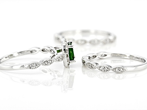 0.88ct Chrome Diopside With 0.70ctw White Zircon Rhodium Over Sterling Silver Ring Set - Size 8