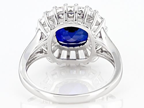 4.20ct Lab Created Blue Sapphire With 0.89ctw Lab White Sapphire Rhodium Over Sterling Silver Ring - Size 7