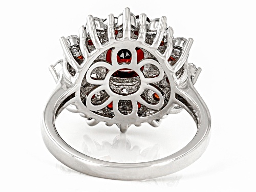 2.56ctw Vermelho Garnet™ With 1.55ctw White Zircon Rhodium Over Sterling Silver Cluster Ring - Size 8
