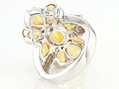 6.10ctw Citrine With 0.30ctw White Zircon Rhodium Over Sterling Silver Ring - Size 7