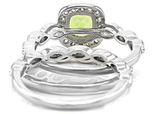 0.85ct Manchurian Peridot™ And 0.66ctw White Zircon Rhodium Over Sterling Silver Ring Set of 3 - Size 9