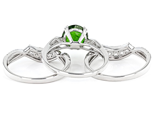 1.80ct Chrome Diopside With 1.33ctw White Zircon Rhodium Over Sterling Silver Ring Set - Size 10