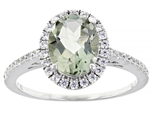 1.45ct Prasiolite With 3.68ctw Chrome Diopside And White Zircon Rhodium Over Silver Ring W/ Guard - Size 7