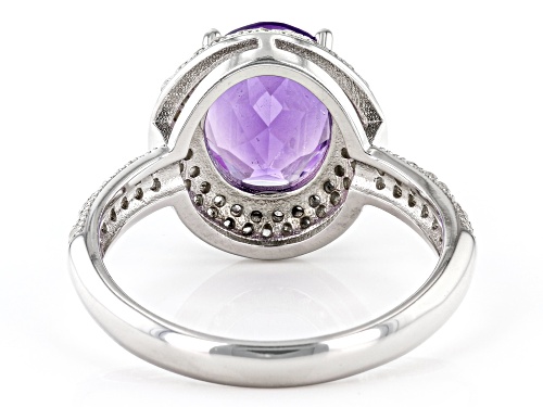 2.21ct African Amethyst With 0.70ctw White Zircon Rhodium Over Sterling Silver Ring - Size 8