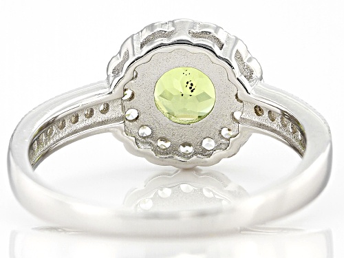 0.80ct Manchurian Peridot™ With 0.39ctw White Zircon Rhodium Over Sterling Silver Ring - Size 10