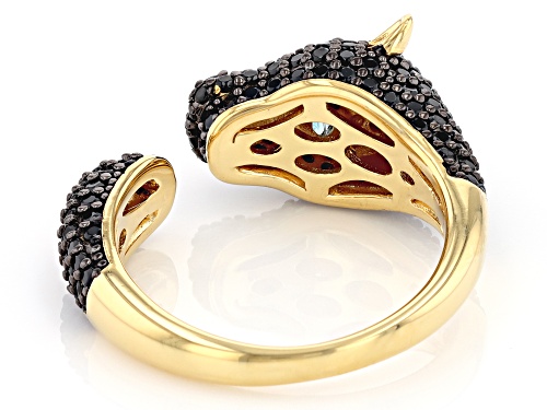 1.44ctw Black Spinel with 0.08ctw London Blue Topaz 18k Yellow Gold Over Silver Panther Ring - Size 6