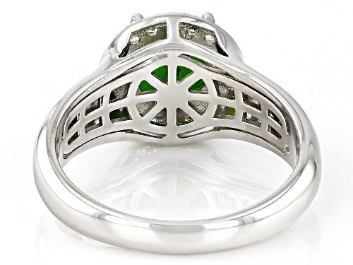 1.82ct Round Green Chrome Diopside with 0.37ctw White Zircon Rhodium Over Sterling Silver Ring - Size 7
