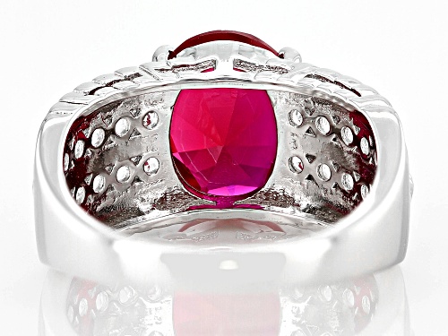 3.75ctw Lab Created Ruby with 0.60ctw Lab White Sapphire Rhodium Over Sterling Silver Ring - Size 6