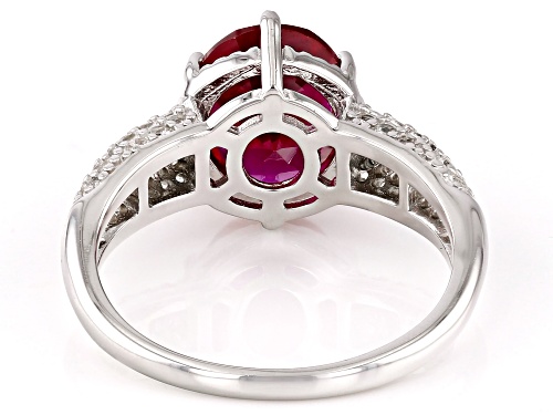 2.80ct Lab Created Ruby with 0.55ctw Lab Created White Sapphire Rhodium Over Sterling Silver Ring - Size 8