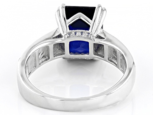4.21ctw Blue Lab Created Sapphire with White Lab Created Sapphire Rhodium Over Sterling Silver Ring - Size 7
