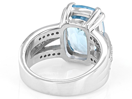 5.92ct Glacier Topaz™ with 0.55ctw Lab Created White Sapphire Rhodium Over Sterling Silver Ring - Size 7