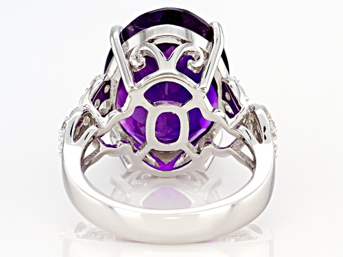 8.00ct Oval Amethyst With 0.65ctw Round White Zircon Rhodium Over Sterling Silver Ring - Size 7