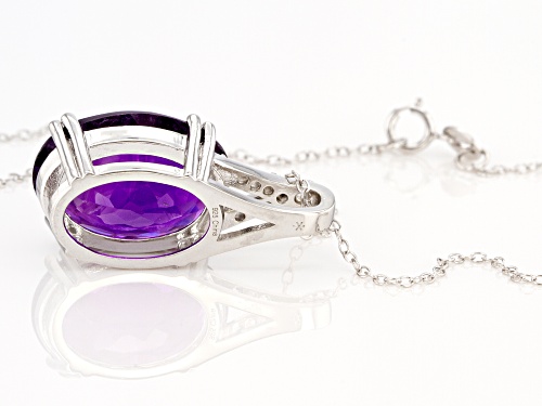 8.00ct Oval Amethyst With .15ctw Round White Zircon Rhodium Over Sterling Silver Pendant With Chain
