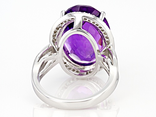8.00ct Oval Amethyst With 0.40ctw Round White Zircon Rhodium Over Sterling Silver Ring - Size 7