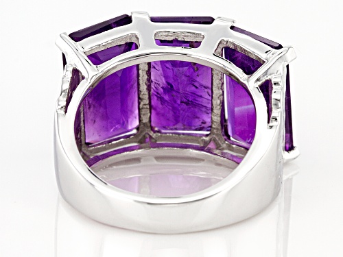 14.25ctw Rectangular Octagonal Amethyst Rhodium Over Sterling Silver Ring - Size 7