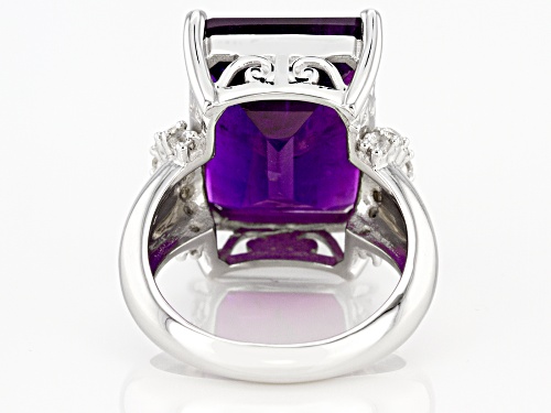 15.00ct African Amethyst With 0.65ctw White Zircon Rhodium Over Sterling Silver Ring - Size 7