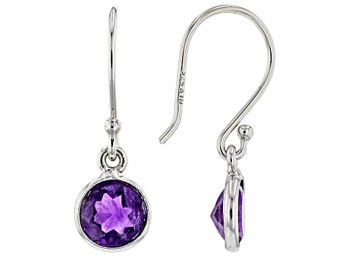 1.70ctw 6mm Citrine & 1.50ctw Amethyst Rhodium Over Sterling Silver Earrings Set of 2