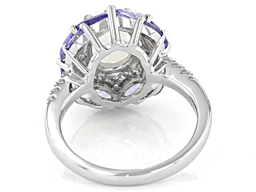 2.00ct Rainbow Moonstone With 2.88ctw Tanzanite And White Zircon Rhodium Over Sterling Silver Ring - Size 8