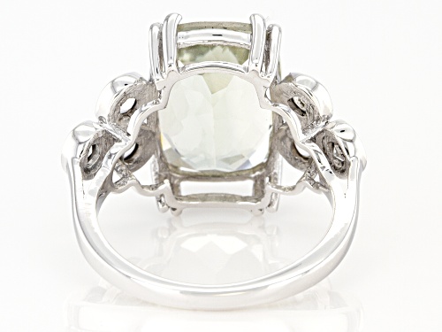 6.20ctw Green Prasiolite And White Topaz Rhodium Over Sterling Silver Ring - Size 8