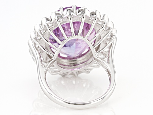 15.00ct Lavender Amethyst With 3.00ctw Round White Zircon Rhodium Over Sterling Silver Ring - Size 8