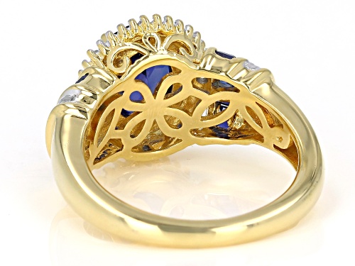 2.40ctw Lab Blue Sapphire With 0.03ctw White Diamond 14k Yellow Gold Over Sterling Silver Ring - Size 6