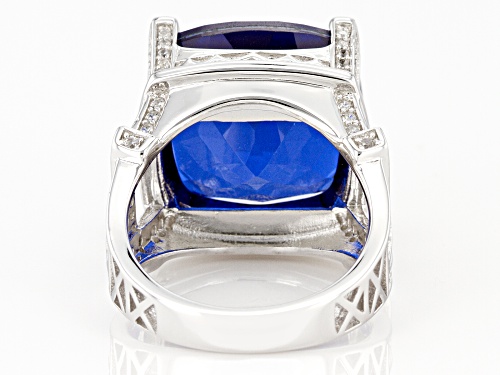 10.00ct Tanzanite Color Quartz Doublet With 0.75ctw White Zircon Rhodium Over Sterling Silver Ring - Size 6