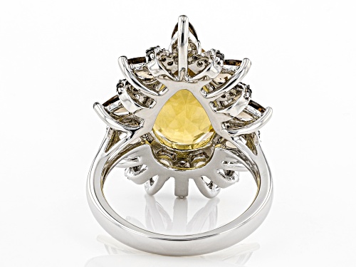 4.75ct Pear Shaped Citrine With 1.75ctw Smoky Quartz Rhodium Over Sterling Silver Ring - Size 7